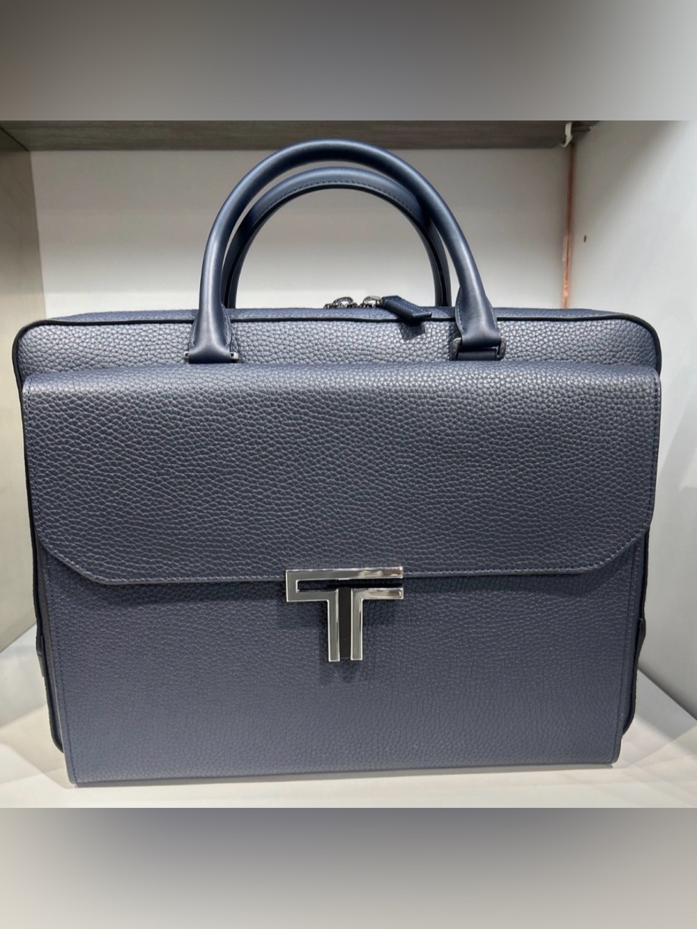 NEW Tumi TURIN VINCENZO 16.0” Leather Top Zip Brief Laptop Briefcase - NAVY BLUE